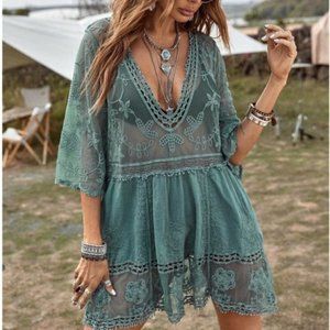 Boho Lace Plunging Cover Up